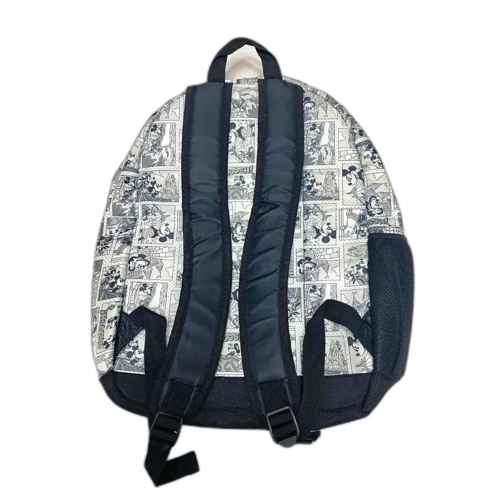 Disney Parks Authentic Original Mickey Mouse Comic Print Backpack Black White RD